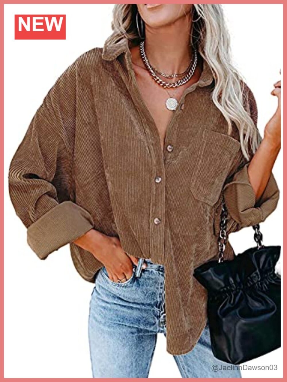 Corduroy Button Down Shirt Oversized Long Sleeve Casual Blouse Jacket Pocket